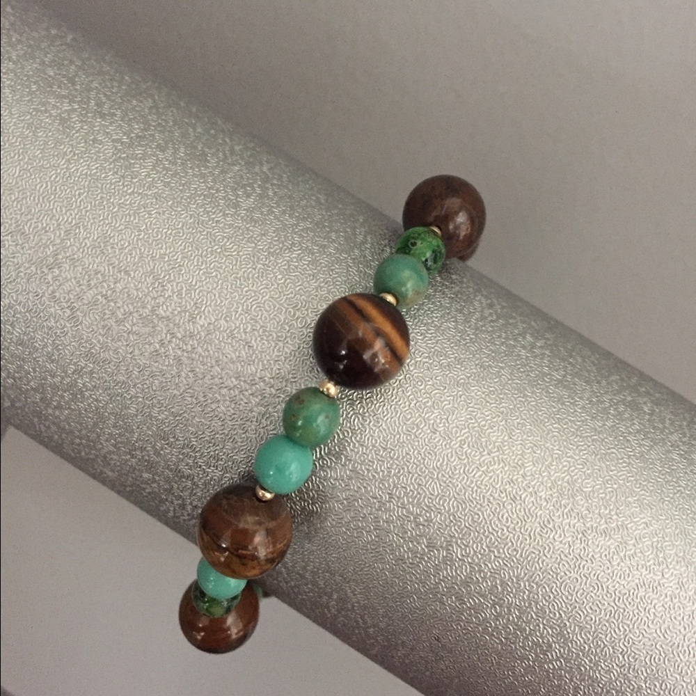 Tigereye and blue green magnesite bracelet 💫